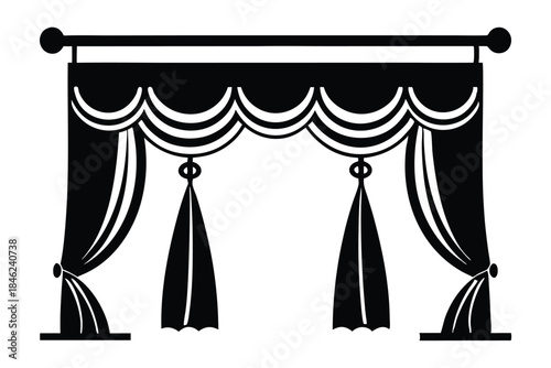 curtains hanging on cornice home decor elements line art silhouette vector illustration