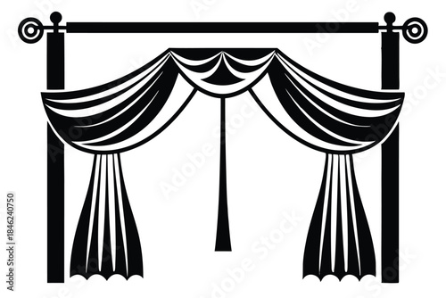 curtains hanging on cornice home decor elements line art silhouette vector illustration