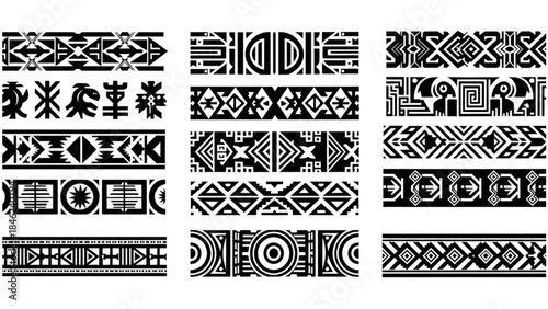 Ethnic Ornamental Patterns Black and White Border Designs