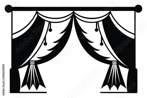 curtains hanging on cornice home decor elements line art silhouette vector illustration