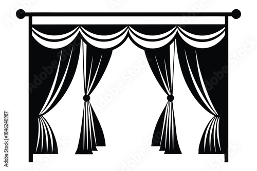 curtains hanging on cornice home decor elements line art silhouette vector illustration
