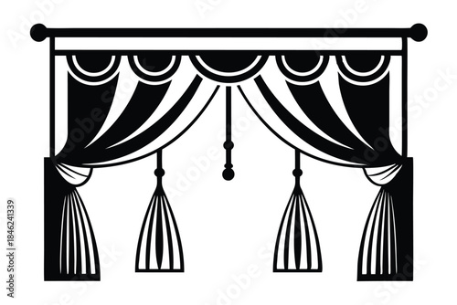 curtains hanging on cornice home decor elements line art silhouette vector illustration