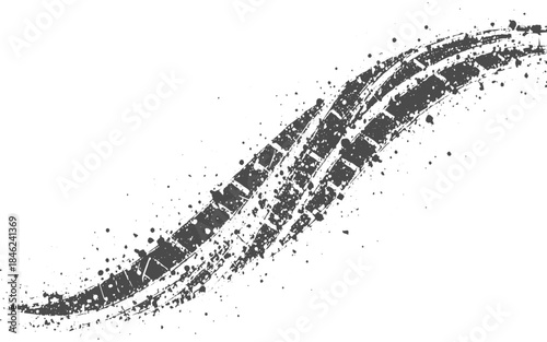 Black Grunge Tire Track Skid Mark Vector Illustration with Dirty Rubber Texture on Transparent Background.