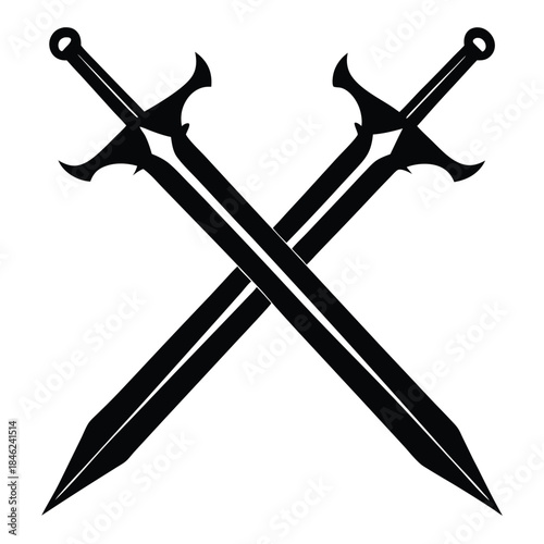 crossed swords line art silhouette vector illustration