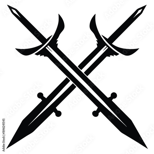 crossed swords line art silhouette vector illustration