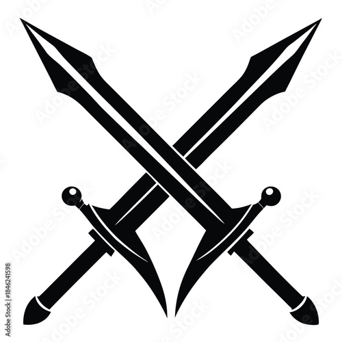 crossed swords line art silhouette vector illustration