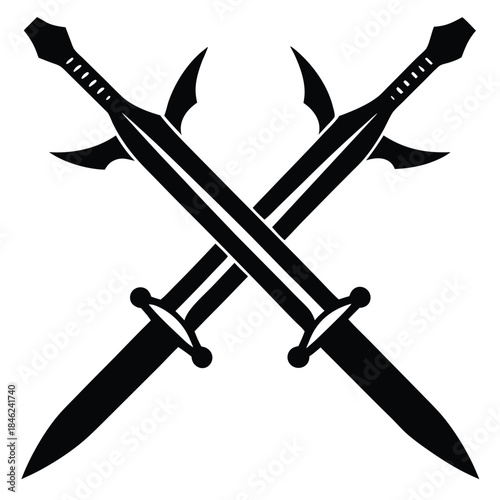 crossed swords line art silhouette vector illustration