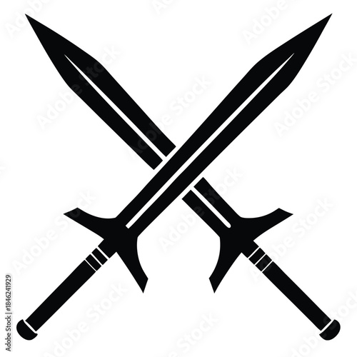 crossed swords line art silhouette vector illustration