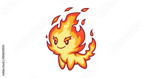 Adorable Fire Elemental Character with Fiery Hair and Mischievous Eyes.