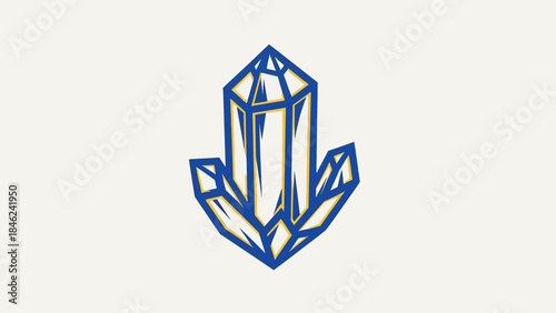 Blue Crystal Formation - Geometric Mineral Illustration on White Background.