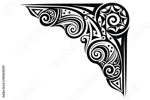 corner ornament design maori style line art silhouette vector illustration