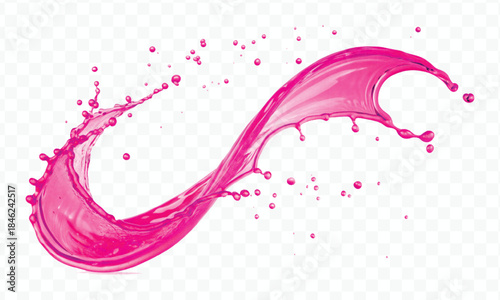 colorful juice or water splash in mid air cut and curve style isolated on transparent background