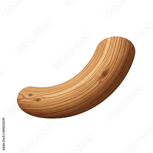 Abstract curved wooden shape with natural grain texture on a black background