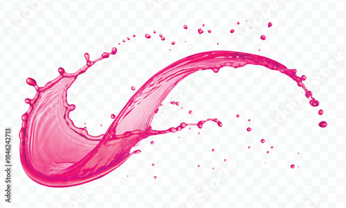 colorful juice or water splash in mid air cut and curve style isolated on transparent background