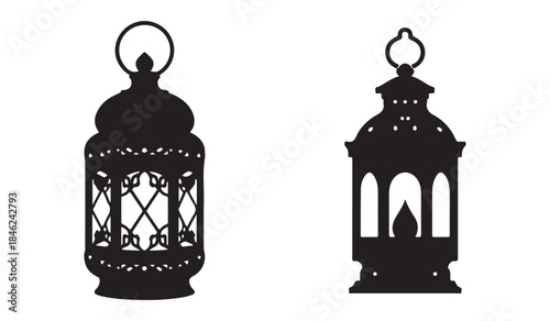 Set of lantern silhouette or hangin lantern icon vector. vector illustration EPS 10