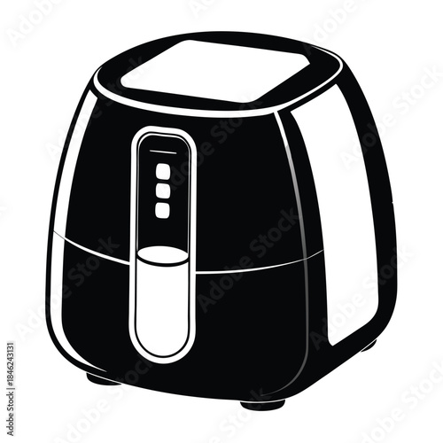 contemporary air fryer with digital controls line art silhouette vector illustration