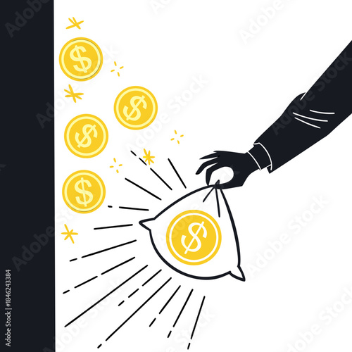 Hand grabbing glowing coins from dark shadow corner 1