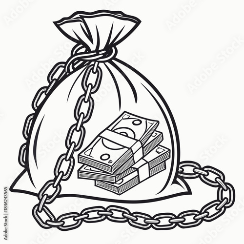 Heavy chain wrapped around transparent money bag with bills 1