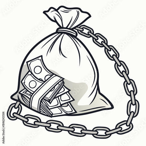 Heavy chain wrapped around transparent money bag with bills 2