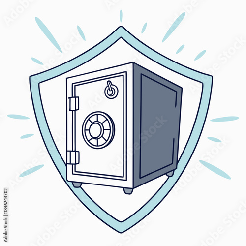 Safe box surrounded by glowing shield hologram white