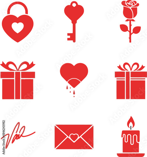 Valentines Day Icons Set Love Symbols.