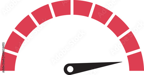 Speed Meter Icon. Speed indicator sign. Performance concept. Fast speed sign. Vector scale, level of performance. Speed dial indicator. Infographic of risk, gauge, score progress.
