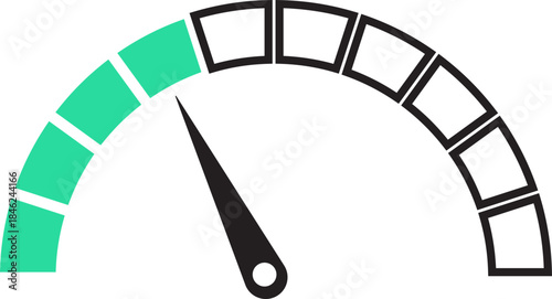 Speed Meter Icon. Speed indicator sign. Performance concept. Fast speed sign. Vector scale, level of performance. Speed dial indicator. Infographic of risk, gauge, score progress.