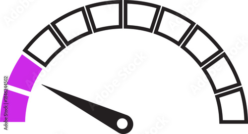 Speed Meter Icon. Speed indicator sign. Performance concept. Fast speed sign. Vector scale, level of performance. Speed dial indicator. Infographic of risk, gauge, score progress.