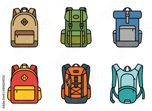 Colorful Backpacks Set Vector Illustration Icon Design Collection