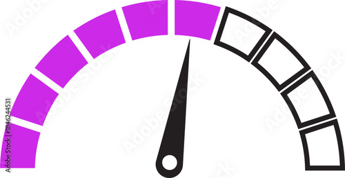 Speed Meter Icon. Speed indicator sign. Performance concept. Fast speed sign. Vector scale, level of performance. Speed dial indicator. Infographic of risk, gauge, score progress.