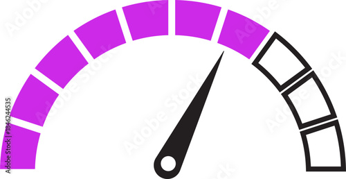 Speed Meter Icon. Speed indicator sign. Performance concept. Fast speed sign. Vector scale, level of performance. Speed dial indicator. Infographic of risk, gauge, score progress.