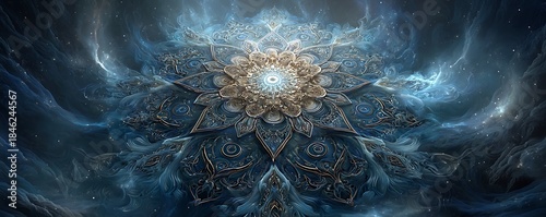 Sacred entanglement chamber with floating sigils in radiant blue plasma