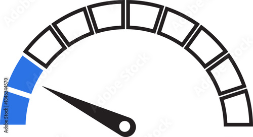 Speed Meter Icon. Speed indicator sign. Performance concept. Fast speed sign. Vector scale, level of performance. Speed dial indicator. Infographic of risk, gauge, score progress.