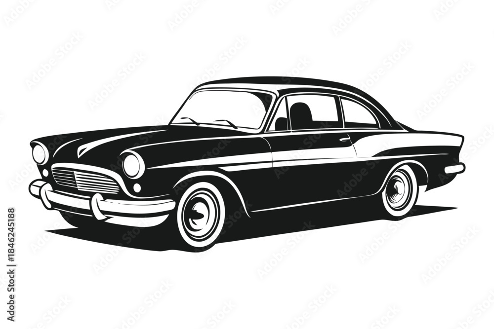 Fototapeta premium classic car line art silhouette vector illustration