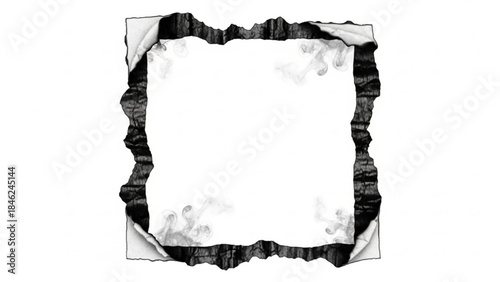 Torn paper square frame with ruffled edges and gray watercolor texture