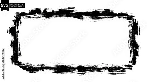 Black brush stroke rectangle border for design