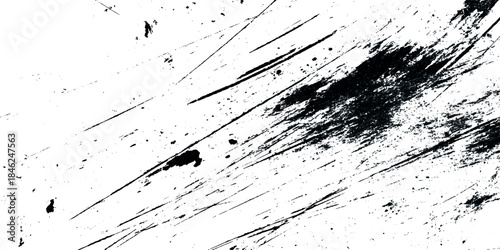 Abstract grunge texture featuring black scratches, scuffs, dust specks, and distressed an overlay for adding authentic vintage, worn, retro background.