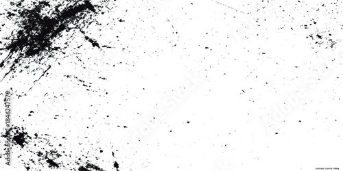 Abstract grunge texture featuring black scratches, scuffs, dust specks, and distressed an overlay for adding authentic vintage, worn, retro background.