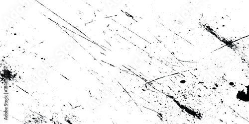 Abstract grunge texture featuring black scratches, scuffs, dust specks, and distressed an overlay for adding authentic vintage, worn, retro background.