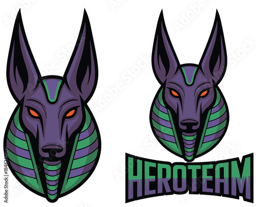 Dynamic illustration of futuristic robotic dog heads with neon accents and the bold word 'HEROTEAM' on vibrant orange background, representing technology innovation, digital art, gaming, sci-fi themes