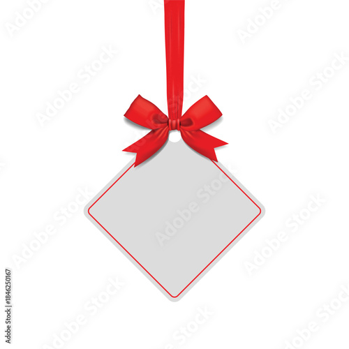 Diamond Shaped Gift Tag with Red Ribbon and Bow
