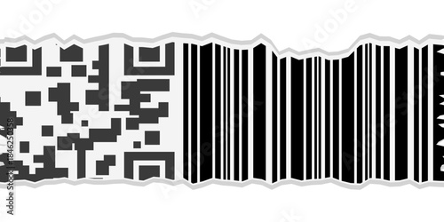 Torn qr code with place for your text. vector illustration