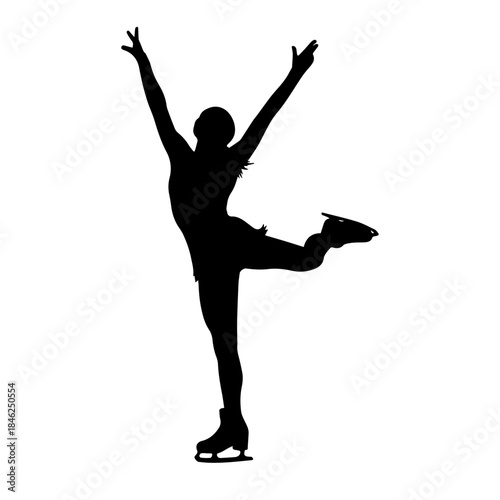 Silhouette of figure skater performing graceful pose.