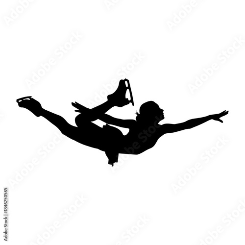 Figure skater performing advanced jump in silhouette.