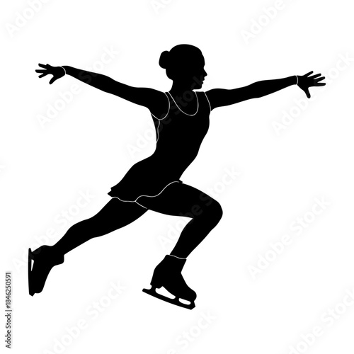 Silhouette of graceful female figure skater posing on ice.