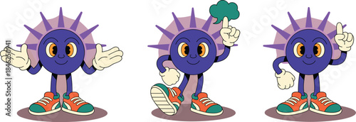 Creative animated cartoon character with playful expressions, wearing sneakers, in dynamic poses, vibrant colors, modern style, ideal for marketing, advertising, websites, kids' content, gaming, prese