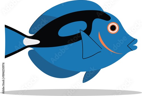 Colorful tropical marine fish with vibrant blue and black markings, stylized illustration isolated on light background, aquatic life, underwater habitat, marine biodiversity, ocean exploration, tropic