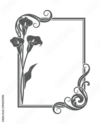 Elegant Frame with Calla Lilies Design Corner Accents Gray Square Border