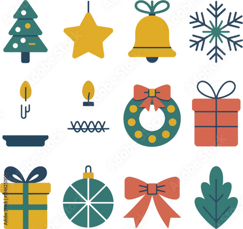 Flat Christmas Holiday Icon Set