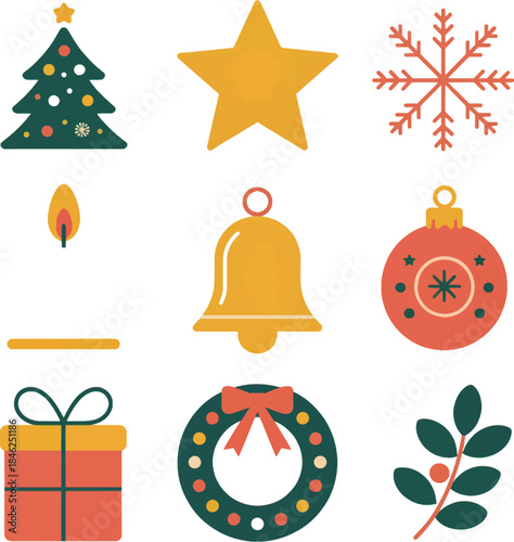 Premium Christmas Holiday Icons Flat Design Set